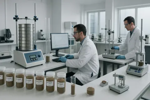 Geólogo en laboratorio analizando muestras de terreno