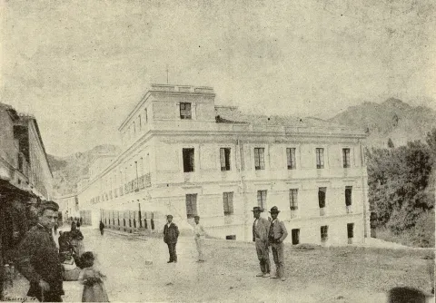 Vista del establecimiento balneario de Archena publicada en 1889 en «España, sus monumentos y artes, su naturaleza e historia».