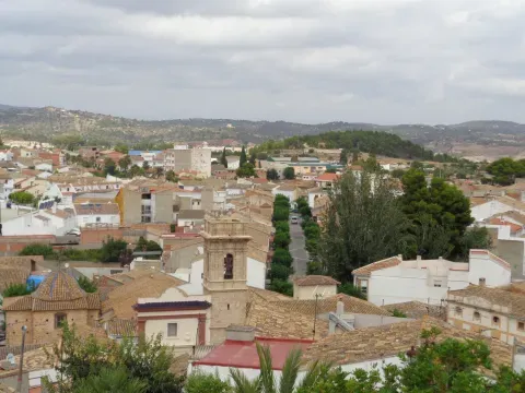 Desde el castillo, los tejados y la iglesia muestran cómo el núcleo habitado se extiende al pie de la altura.