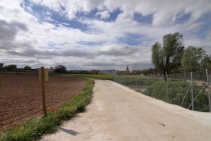 Mahora se extiende entre campos y caminos; la vista reúne el pueblo y el paisaje suavemente ondulado que lo rodea.